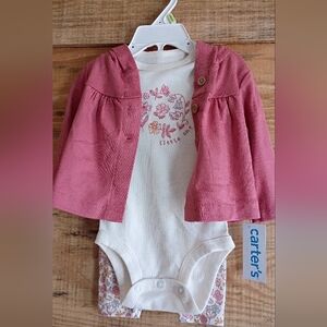 Carter's Pink Cream Floral 3 Piece Pant And Jacket Set Baby Girl 3 Months